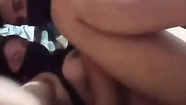 Masked wife boob massage and pussy licking viral sex