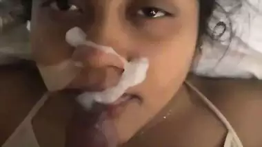 Huge facial cum upon mouth watery blowjob by wife