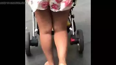 Indian Desi wife walking in shorts public