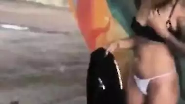 Kaira Nisha does a boobflash beside the highway