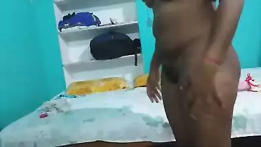 Horny dude rubs his erect XXX dong across Desi wife's nude body