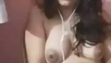 Horny girlfriend with dildo masturbating on video call